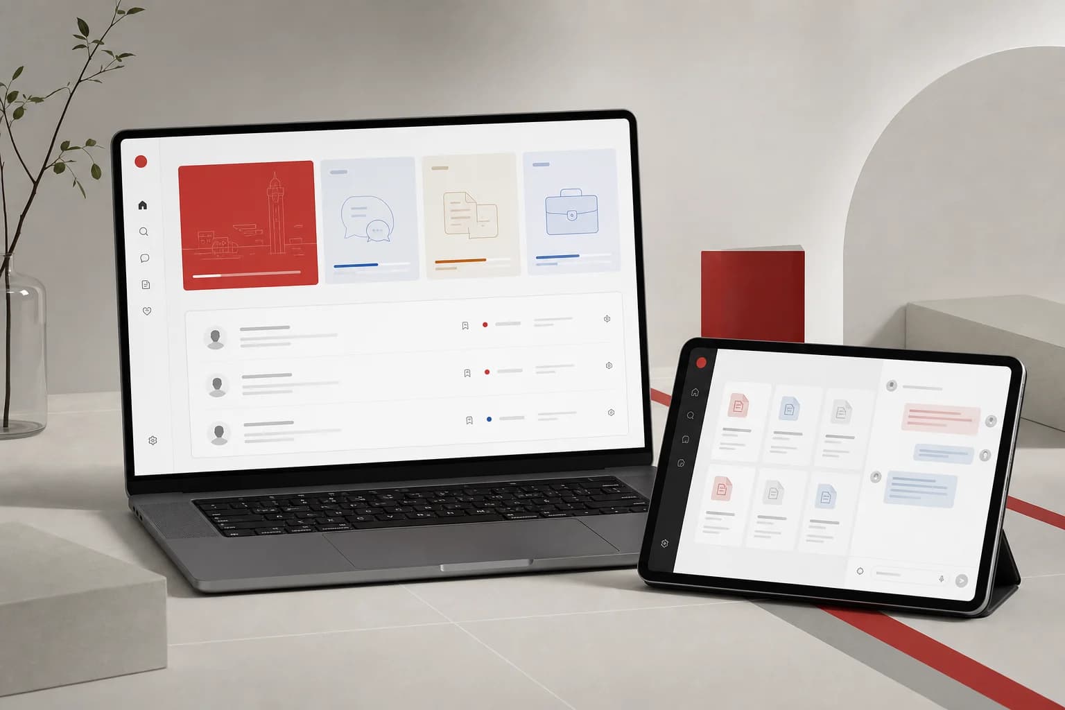 Laptop and tablet showing a modular digital orientation platform